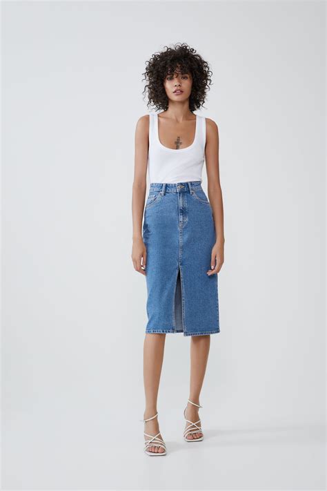 zara denim skirt|More.